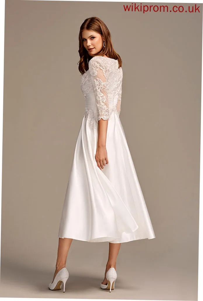 With Scoop Peggie Tea-Length A-Line Wedding Dresses Neck Wedding Dress Pockets