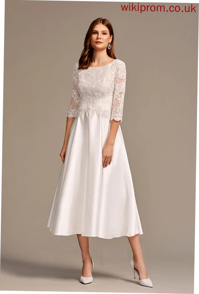 With Scoop Peggie Tea-Length A-Line Wedding Dresses Neck Wedding Dress Pockets