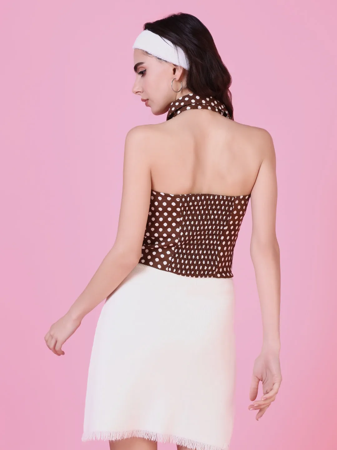 Women Brown Polka Dots Top