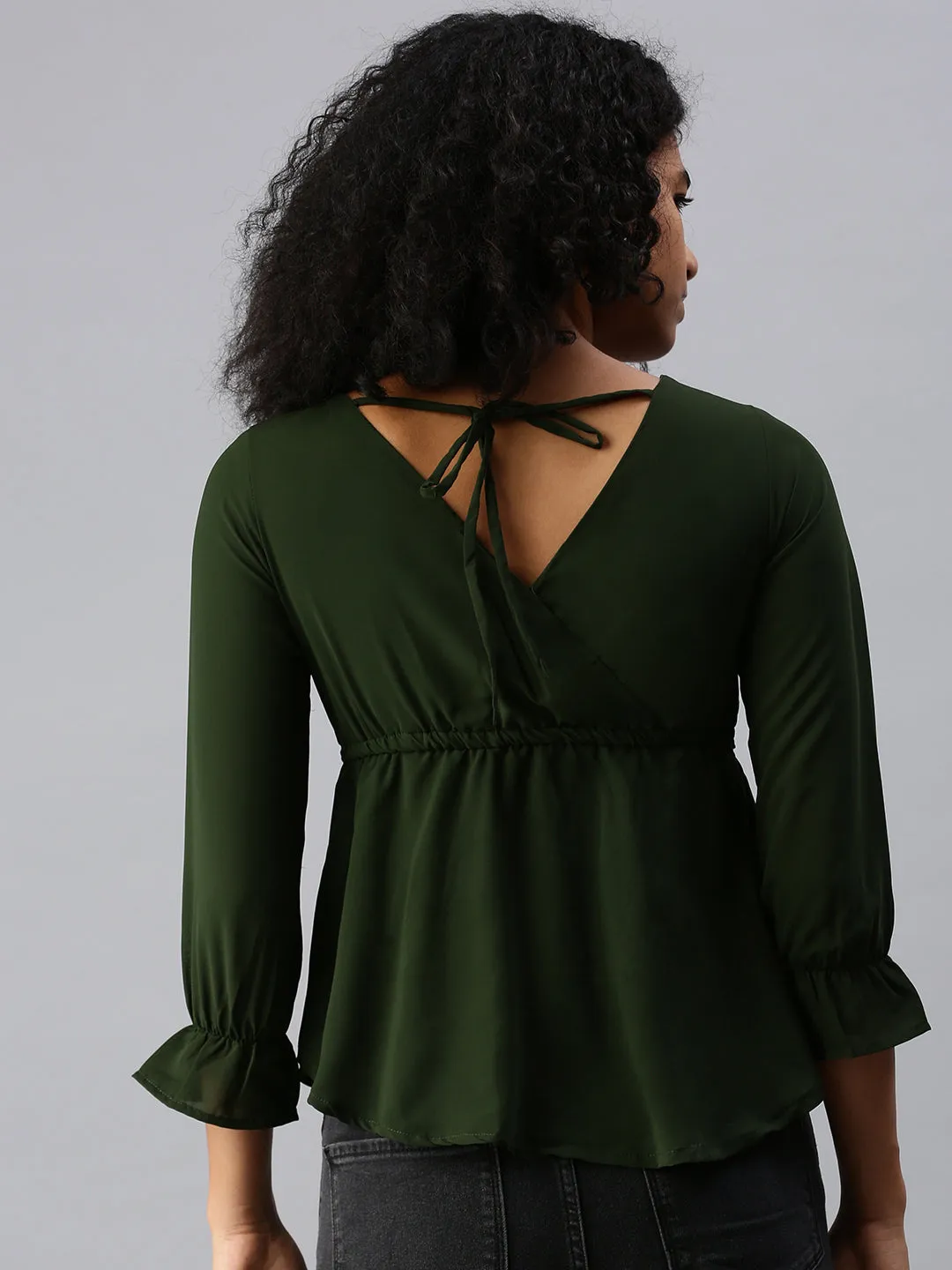 Women Olive Solid Peplum Top