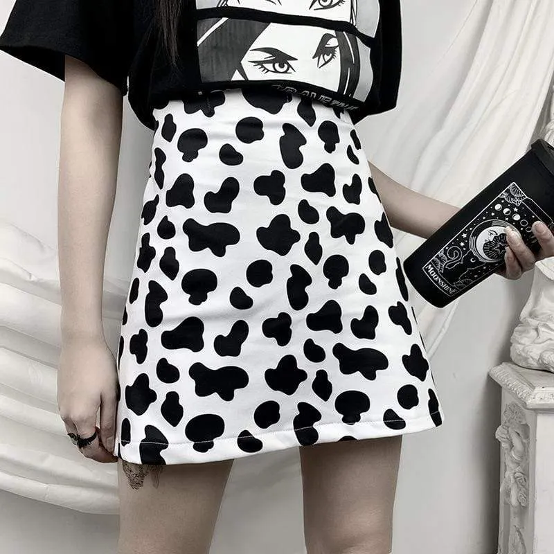 Women's Grunge Cow Printed High-waisted Skirts