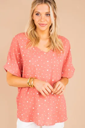 You Can Count On It Coral Pink Polka Dot Top