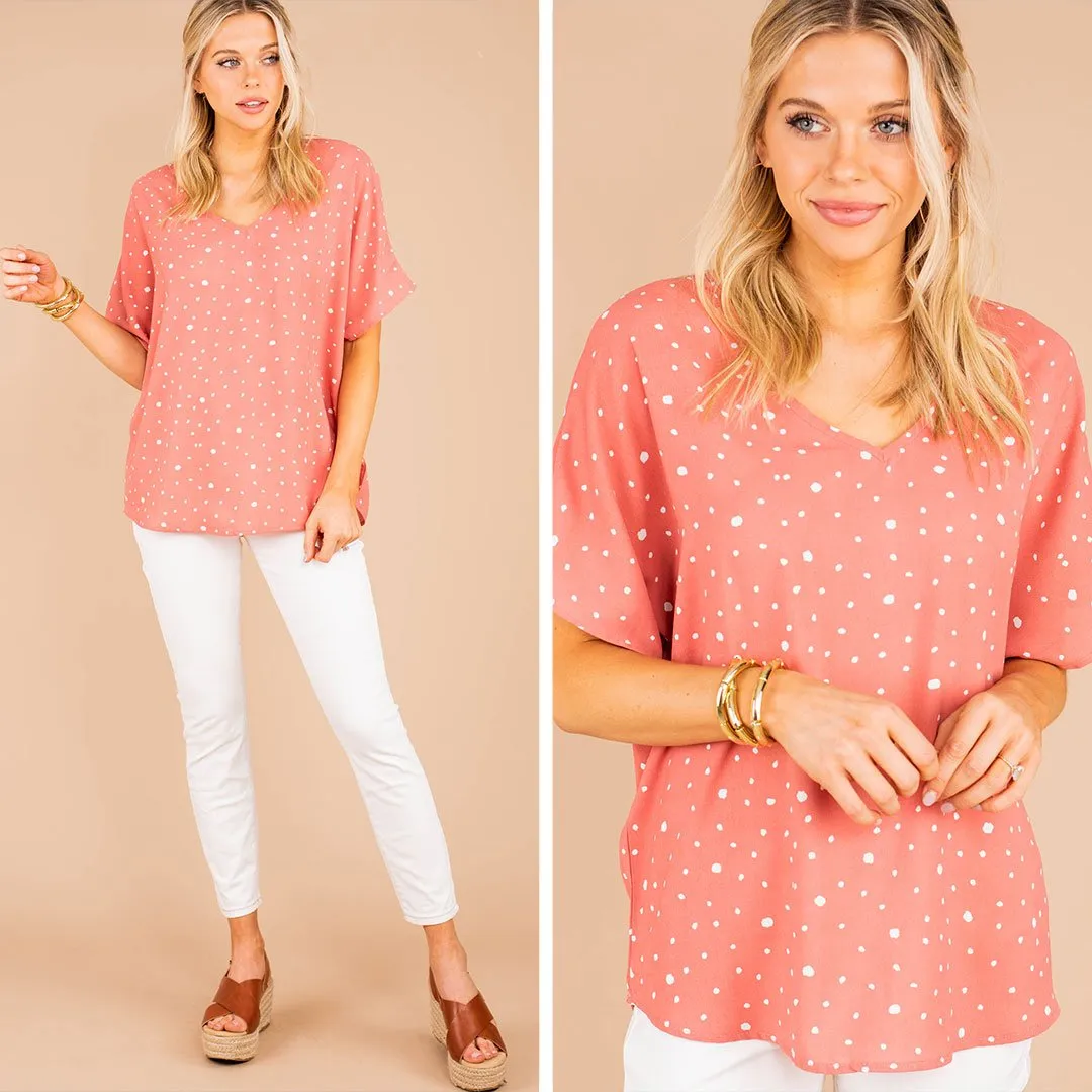 You Can Count On It Coral Pink Polka Dot Top